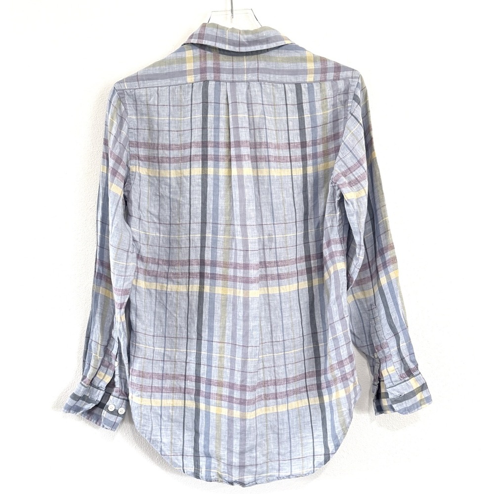 Brooks Brothers | Linen Blue Plaid Button Front The Polo Shirt - Picture 4 of 4